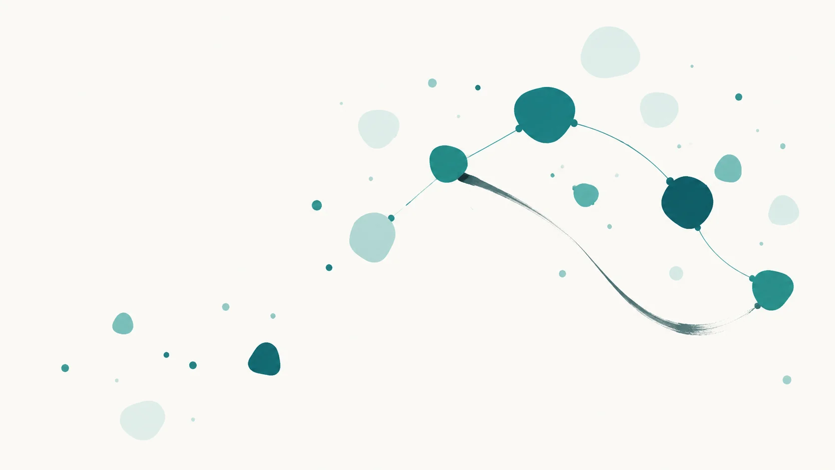 Floating abstract dots connecting into an emerging constellation, illustrating Chinese vocabulary acquisition.