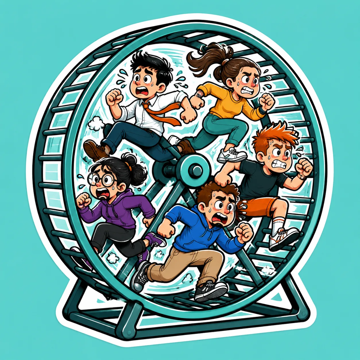 内卷 (nèi juǎn) — Pointless, exhausting competition where everyone works harder and harder just to stay in the same place — the rat race with no payoff.